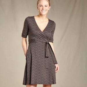 TOAD&CO Brown Cue Wrap Cafe A-Line Dress Samba Fabric Outdoor Fall Size Small